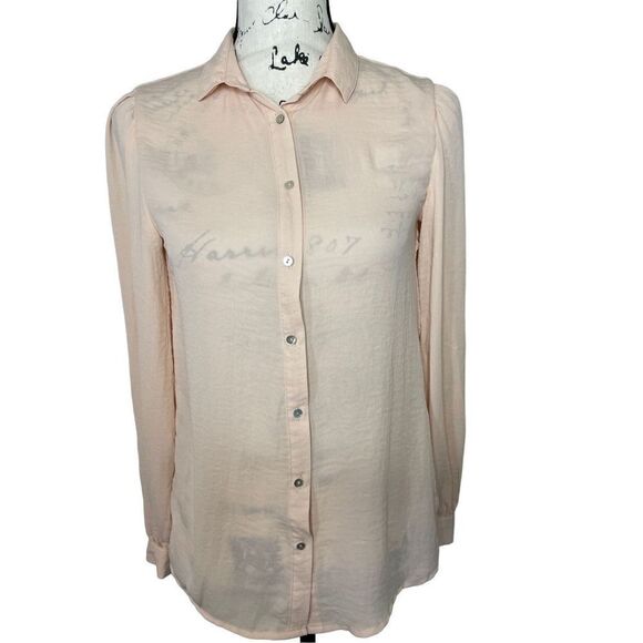 H&M light sheer pink flowy long sleeve blouse, Size‎ 4 - Picture 1 of 3
